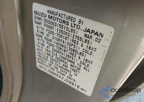 2002 Isuzu Trooper Limited/Ls/S from USA, damaged, VIN JACDJ58X527J09916